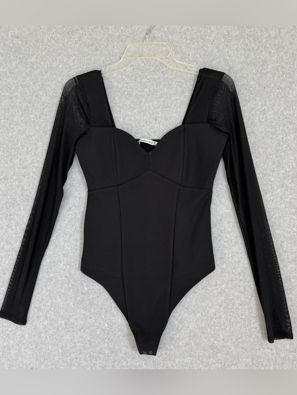Abercrombie & Fitch Body Suit Size Medium Black Sweetheart Neck Long Mesh Sleeve